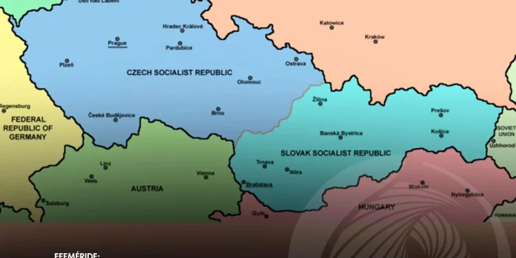 Dissolução pacífica da Checoslováquia que deu origem à República Checa e à Eslováquia 1993