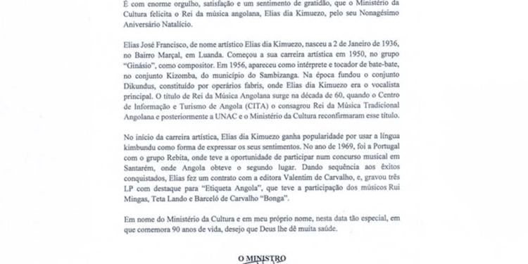 Ministério da Cultura felicita Elias Dya Kimuezo pelos seus 90 anos de vida