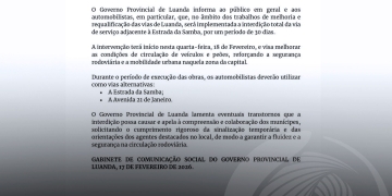 GPL anuncia interdição temporária total da via de serviço adjacente à “Estrada da Samba” por 30 dias